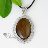 oval openwork semi precious stone amethyst tiger's-eye necklaces pendants design B