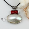 oval seawater mother of pearl shell and freshwater pearl silver filled brass pendatns leather necklace design A