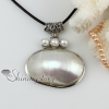 oval seawater mother of pearl shell and freshwater pearl silver filled brass pendatns leather necklace design B