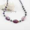oval semi precious stone jade agate and crystal beads long chain necklaces design E