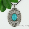 oval tiger's-eye turquoise amethyst agate semi precious stone rhinestone openwork filigree necklaces with pendants design B