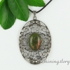 oval tiger's-eye turquoise amethyst agate semi precious stone rhinestone openwork filigree necklaces with pendants design E