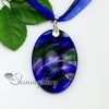 oval with lines silver foil lampwork murano italian venetian handmade glass necklaces pendants dark blue
