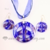 peace sign foil venetian murano glass pendants and earrings jewelry blue