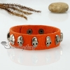 punk skull genuine leather wristbands bracelets orange