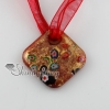 rhombus glitter millefiori handmade glass necklaces pendants red