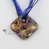 rhombus glitter millefiori handmade glass necklaces pendants blue