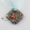 rhombus glitter millefiori handmade glass necklaces pendants light blue