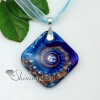 rhombus glitter swirled pattern lampwork murano italian venetian handmade glass necklaces pendants light blue