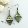 rhombus olive rainbow abalone oyster sea shell mother of pearl earrings design A