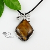 rhombus rose quartz glass opal tiger's-eye semi precious stone necklaces pendants design B