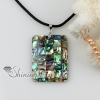 rhombus trapezoid patchwork sea water rainbow abalone shell mother of pearl pendants leather necklaces jewelry design A