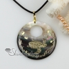 round animal sea water black oyster shell mother of pearl goldleaf pendatns leather necklace jewelry design D