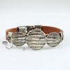 round fleur de lis snap wrap bracelets genuine leather design B