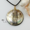 round flower sea water black oyster shell mother of pearl goldleaf pendatns leather necklace jewelry design A