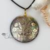 round flower sea water black oyster shell mother of pearl goldleaf pendatns leather necklace jewelry design B
