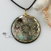 round flower sea water black oyster shell mother of pearl goldleaf pendatns leather necklace jewelry design C