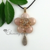 round flower teardrop rose quartz jade glass opal semi precious stone rhinestone necklaces pendants design A