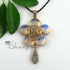 round flower teardrop rose quartz jade glass opal semi precious stone rhinestone necklaces pendants design C