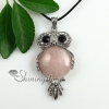 round owl rose quartz jade amethyst semi precious stone rhinestone cat's eye necklaces pendants design B