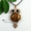 round owl rose quartz jade amethyst semi precious stone rhinestone cat's eye necklaces pendants design G