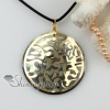 round sea water black oyster shell mother of pearl goldleaf pendatns leather necklace jewelry design A