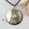 round sea water black oyster shell mother of pearl goldleaf pendatns leather necklace jewelry design B