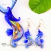 seahorse foil venetian murano glass pendants and earrings jewelry blue