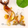 seahorse foil venetian murano glass pendants and earrings jewelry brown