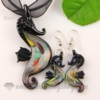 seahorse foil venetian murano glass pendants and earrings jewelry black