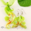seahorse foil venetian murano glass pendants and earrings jewelry green