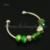 silver charms bangles bracelets with rainbow crystal beads green