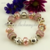 silver charms bracelets with crystal murano glass beads pink