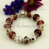 silver charms bracelets with crystal murano glass beads purple
