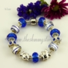 silver charms bracelets with crystal murano glass beads blue