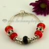 silver charms bracelets with european murano glass beads red+black