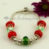 silver charms bracelets with european murano glass beads red+green