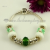 silver charms bracelets with european murano glass beads green+white