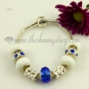 silver charms bracelets with european murano glass beads white+blue