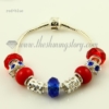 silver charms bracelets with european murano glass beads red+blue