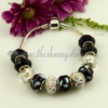 silver charms bracelets with murano glass big hole beads black