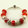 silver charms bracelets with murano glass big hole beads red