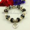 silver charms bracelets with murano glass crystal beads black