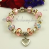 silver charms bracelets with murano glass crystal beads pink