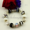 silver charms bracelets with murano glass large hole beads white