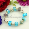 silver charms bracelets with murano glass rhinestone beads light blue