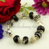 silver charms bracelets with murano glass rhinestone beads black