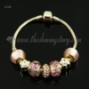 silver charms bracelets with murano glass rhinestone beads pink