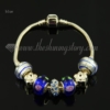 silver charms bracelets with murano glass rhinestone beads blue
