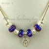 silver charms necklaces with european murano glass charm beads design A
